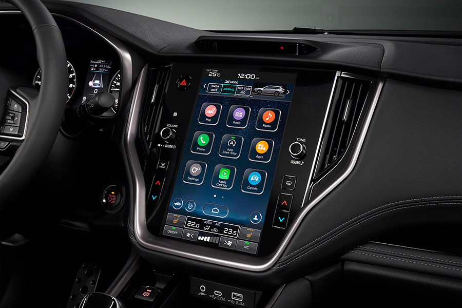 Subaru Outback su dideliu jutikliniu ekranu – visiška Apple CarPlay, Android Auto, navigacijos ir programėlių kontrolė moderniame ir intuityviame ekrane.