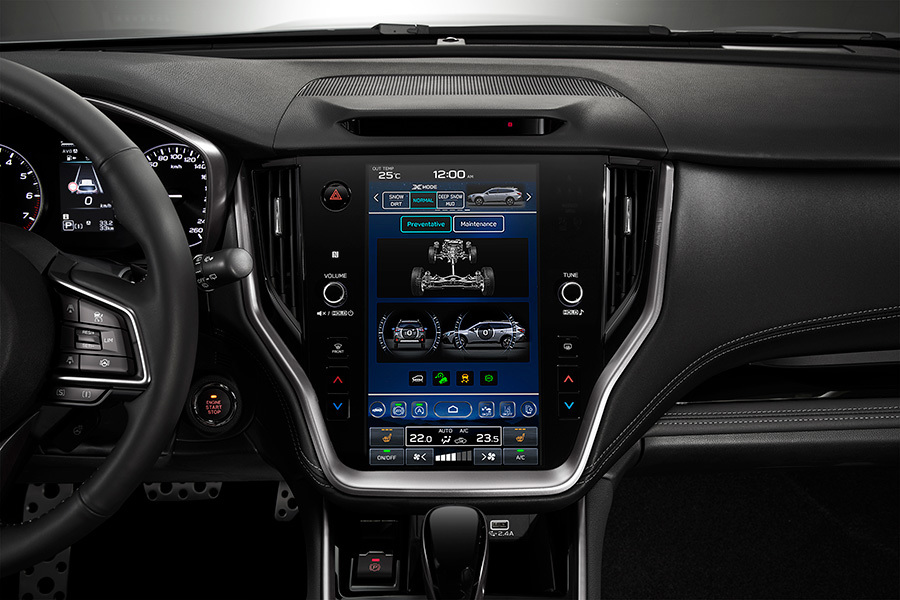 Subaru Outback su informaciniu jutikliniu ekranu – stebėkite važiavimo režimą, pavaros sistemą, degalų sąnaudas ir automobilio dinamiką realiuoju laiku.